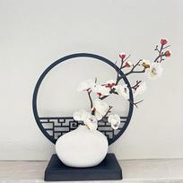 Elegant Chinese-Inspired Artificial Plum Blossom Bonsai Set With Screen Base - Perfect For Home & Office Decor, Includes Pot 15CM balta