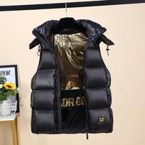 Internet celebrities black and gold down cotton live hat vest men and women wear new autumn and winter thickened warm vest M juoda