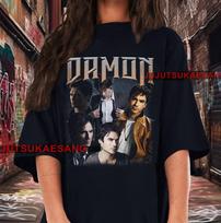 Retro Damon Salvatore Vintage Distressed Unisex Heavy Cotton 90s Graphic Tee Shirt XL black
