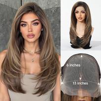 HAIRCUBE 13x6 Lace Front Wig for Women Light Blonde Brown Layered Shoulder Straight Lace Wig Natural Hairline for Daily Party 180%&22inches&13*6 white