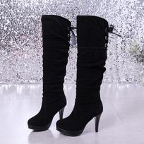 1 autumn and winter new Korean version of high-heeled women's knee boots lace-up casual women's Martin boots 38 gray