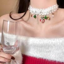 Women's Christmas Snowflake Plush Bell Choker Necklace – Niche Design Clavicle Collar white