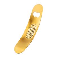 Nerūdijančio plieno česnakų smulkintuvas, spaudyklė, maisto gaminimo įrankiai, virtuvės prietaisai su butelių atidarytuvu. Gold yellow