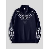Men's Gothic Printed Stand Up Collar Sports Shirt, Street Fashion Zipper Shirt, Suitable for Casual Occasions, Is the Perfect Choice for Tops XXL black