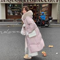 Korean Version of Knee-high Cotton-padded Jacket New Winter Thick Fur Collar Long Loose Cotton-padded Jacket Padded Cotton-padded Coat. XL