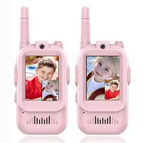 2PCS Video Walkie Talkies Mini Radio Rechargeable 2inch Highdefinition Screen Voice Changer For Indoor Travel Birthday Kids Gift rožinė