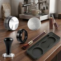 7 Pieces Portafilter Set Matte Black Espresso Tamper Storage Tray Coffee Tool Kit 51MM 58MM white