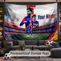 Sieninis gobelenas Individualus pavadinimas Lamine Yamal raštas Personalizuotas spausdintas audinys Sienų dekoras 150cmx200cm white