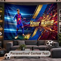 Sieninis gobelenas Individualus pavadinimas Lamine Yamal raštas Personalizuotas spausdintas audinys Sienų dekoras 180cmx230cm