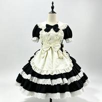 Improved version~ Ancient sweet girl maid dress Lolita layer cake dress, black and white black pink Lolita dress XXXL