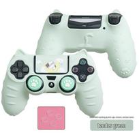 Cartoon Ps4 Silicone Cute Controller Case With Joystick Caps Stickers Antidust Ring žalia