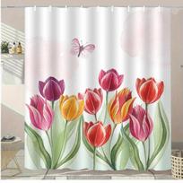 Tulip Flowers Washable Dirt-Resistant Shower Curtain Shower Head Waterproof Polyester Bath Curtain For Home Decor Accessories W60H190(CM)-1 Pcs white