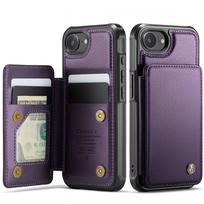 iPhone 17e/16e dėklas su kortelių laikikliu Piniginės dėklas su RFID blokavimu, Patvarus odinis stovas Magnetinis užsegimas Atsparus smūgiams For iPhone 16e violetinė