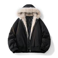 Žieminė striukė vyrams moterims su kailine apykakle madinga parka stora šilta striukė oversized laisva kasdienė striukė su gobtuvu street wear S juoda
