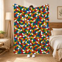 Rubiks Cube Toy Brand Throw 240g flannel blanket, suitable for sofas, beds, offices,  exquisite gift blankets 75cmx90cm blue