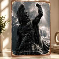 Triumphant Spartan Warrior Statue Metal Poster Perfect Gift for Fans Lovers Customized Wall Art Metal Sign for Room Decor Home 20x30cm（7.8x11.8inch） gray