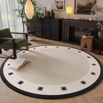 Modernus kreminis apvalus kilimas su abstrakčių juodų linijų raštu Minimalistinis kilimas svetainei, miegamajam, namų dekoravimui Neslystantis grindų kilimėlis 60cm gray