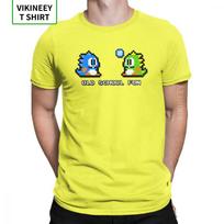 Old School Fun Bubble Bobble Bub And Bob Tshirts Unisex Game Novelty Cotton Fabric Tee Shirt Short Sleeve T Shirt Printed Clothes 4XL yellow