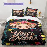 Name Custom Frida Kahlo Pattern Bedding Set Quilt Cover Pillowcase Home Decor Gift (1 * duvet cover + 2 * pillowcase, without core) 135x200cm white