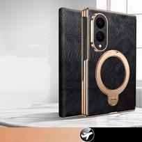 Samsung Galaxy Z Fold8 Fold 8 Wide Ultra natūralios odos atverčiamas dėklas Retro aliejaus vaško prabangus karvės odos stovas Telefono dangtelis Fold8 Galaxy Z Fold8 juoda
