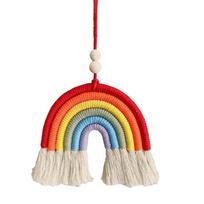 Hand Woven Wall Hanging Decor Rainbow Tassel Design Woven Pendant Ornament 3.15x2.36in Cotton Rope Material