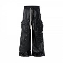 Vyriškos Streetwear tipo krovininės kelnės su dirbtinės odos danga, plačios, platėjančios, Oversized, Utility, Urban, Laisvalaikio drabužiai L juoda