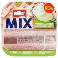 Pistacijų skonio jogurtas MÜLLER MIX su šokoladiniais vafliais, 130 g