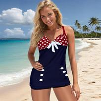 Moteriški maudymosi kostiumėliai Tankini 2 dalių maudymosi kostiumėlis Polka Dot Bow atostogų maudymosi kostiumėliai kabančiu kaklu 3XL mėlyna