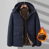 Žieminis vyriškas parkas vilnonis medvilninis storas šiltas striukė su gobtuvu pūkuota apykakle, vandeniui atspari vėjo striukė, paminkštinta plius dydis 8xl 8XL tamsiai mėlyna spalva
