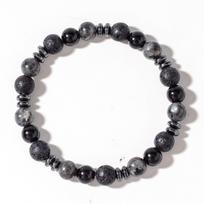 Festive Gifts Black Onyx Lava Rock Map Stone And Hematite Beaded Bracelet Bold Fashion Jewelry For Men Daily Wear Simple Versatile Accessory gray