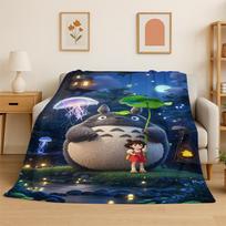 Klasikinė T-Totoro animacinė minkšta šilta flanelinė antklodė, pledas miegamajam, svetainei, lovai, kelionėms, iškyloms, vaikams 75x90cm blue