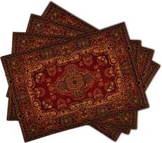 Vintage Blue Mandala Tile Pattern Washable Rectangular Placemat Oil Resistant Table Pad Home Daily Dinner Use 4PCS black