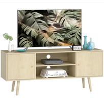 TV Stand TV Cabinet for Televisions up to 55 Inches 2 Cabinets and 2 Open Shelves 120x34x50cm Natural Wood Effect 120 x 34 x 50 cm
