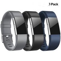 3 vnt./rinkinys pakaitinės apyrankės, skirtos „Fitbit Charge 2 Band“ silikoniniam dirželiui Gray+black+midnight blue black
