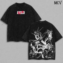 Gundam Washed Oversized T-Shirt Anime Graphic Men Women Streetwear Y2k Hip Hop Short Sleeve Casual Loose Cotton High Quality Female Male Clothing S įvairiaspalvis