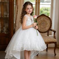 Girls Sleeveless Tulle Princess Dress Piano Performance Gown 160cm brown