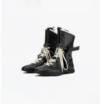 Cowhide version Flat bottom inner height increase Martin boots women's boxing boots frosted leather lace-up short boots German training boots 35 black