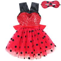 Miraculous Tales Of Ladybug Cat Noir Childrens Sleeveless Dress With Cartoon Pattern For Toddler Girls Dress Mask,140cm red