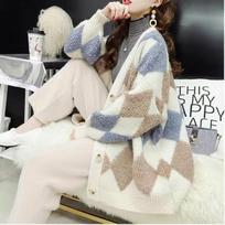 WTEMPO Korean Version Sweater Cardigan Women's Loose Top Thick Knit Sweater 3XL