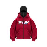 Letter Flag Print Casual Street Style Fashion Men's and Women's Double Hooded Mask Sweatshirt Y2K XXXL raudona