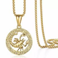 12 Zodiako ženklų pakabukas nerūdijančio plieno vėrinys moterims ir vyrams, papuošalas, dovana, aksesuarai Scorpio-20inch auksas