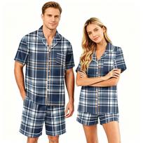 Matching Couples Pajama Set - Short Sleeve Button Hem Top and Shorts - Soft Casual Sleepwear Loungewear for Men Women Sizes S to XXXXL S