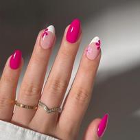 24Pcs Short Oval Press On Nails With Colorful Fresh Flowers Full Cover Almond False Nails Art For Women brown