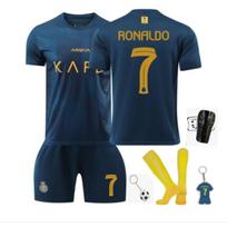 Kids Soccer Jersey Set 2023/2024 Saudi Ronaldo Football Shirt Blue Training Kit Youth Sports Gear Quick-Dry Breathable 130-140 CM