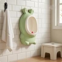 WallMounted Children Urinal Fun Aiming Target AnimalShaped Raised Rim Young Child Boys Pee žalia