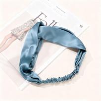 100% gryno šilko platus plaukų raištis moterims - Minkštas satino galvos raištis klasikinių vienspalvių spalvų, elegantiškas kasdieniam dėvėjimui, dovana Silk Crossed Headband Misty Blue gray