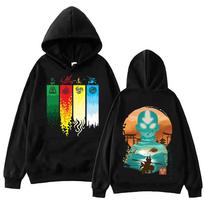 Hot Anime Avatar-The Last Airbender Hoodie Man and Woman Harajuku Long Sleeve Pullover Tops Autumn and Winter Hooded Sweatshirt S black