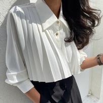 Heavy Pleated Black Shirt Women's Korean Version Spring Design Sense Short Shirt High Waist Versatile S
