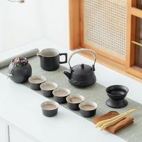 Black pottery kung fu tea set home simple modern teacup travel beam pot complete set of tea sea tea leaf jar teacup tea leak gray