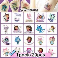 Animacinis 20 vnt. mielų Gabby lėlių namelio kačių tatuiruočių lipdukai Kawaii anime vaikams atsparūs vandeniui tatuiruočių lipdukų rinkinys vaikams mergaitėms dovanų žaislas beige